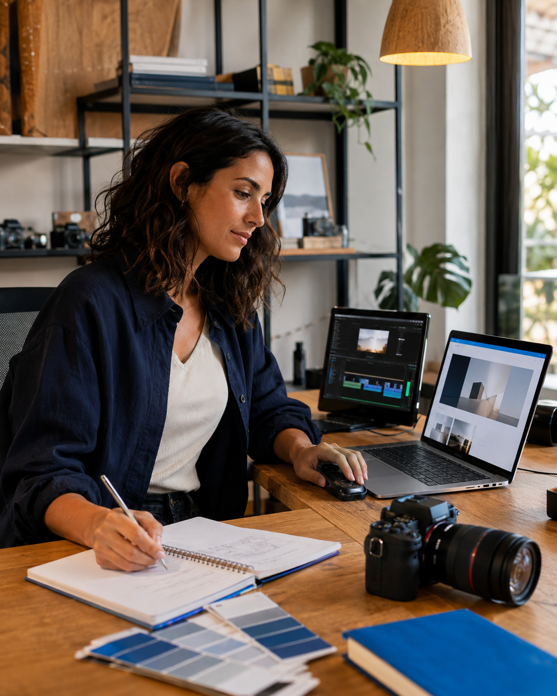Profesional del equipo creativo de Sevintel trabajando en diseño web y producción audiovisual