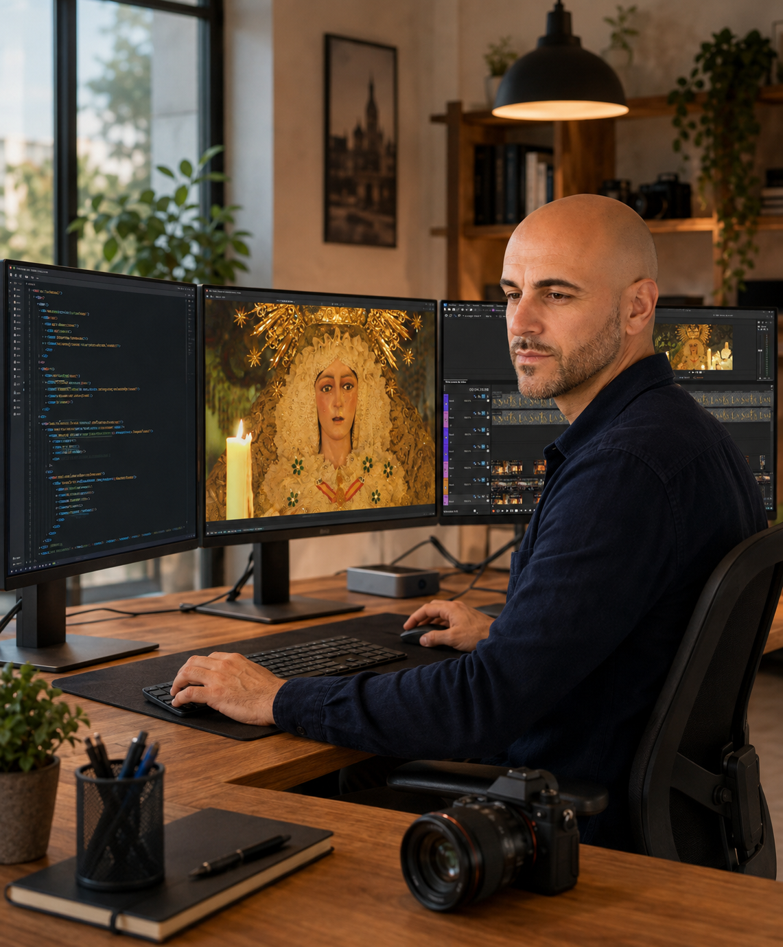 Profesional de Sevintel trabajando en diseño web y producción audiovisual en Sevilla